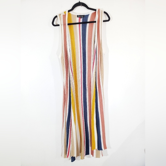 CROCHET DUSTER Multicolor Striped Sleeveless Bohemian Gypsy - Picture 1 of 4